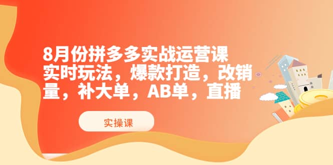 8月份拼多多实战运营课，实时玩法，爆款打造，改销量，补大单，AB单，直播-靠谱项目库
