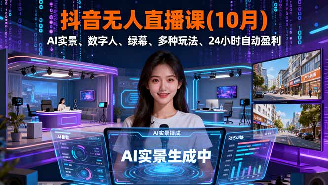 （16355期）抖音无人直播课(10月)，AI实景、数字人、绿幕、多种玩法、24小时自动盈利-靠谱项目库