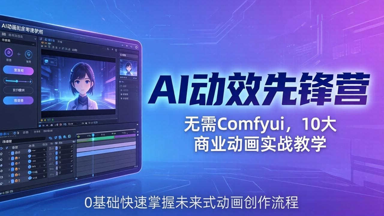 （18077期）AI 动效先锋营：无需Comfyui，10大商业动画实战教学，0基础快速掌握未来式动画创作流程-靠谱项目库