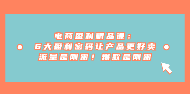 电商盈利精品课：6大盈利 密码让产品更好卖，流量是刚需！爆款是刚需-靠谱项目库