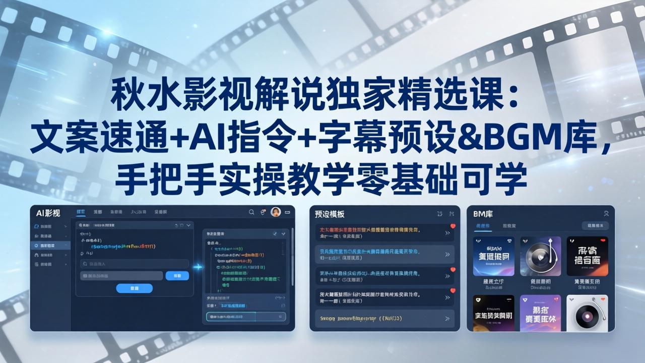 （18080期）秋水影视解说独家精选课：文案速通+AI指令+字幕预设+BGM库，手把手实操教学零基础可学-靠谱项目库