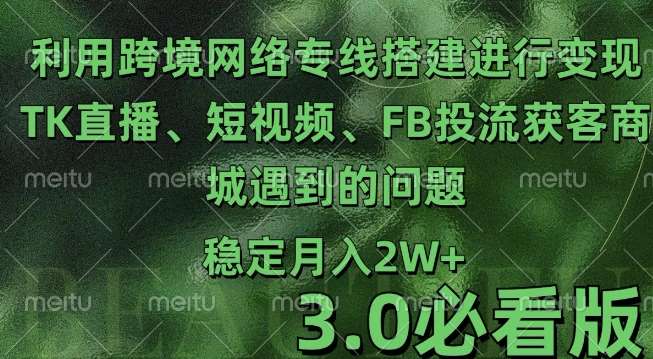 利用跨境电商网络及搭建TK直播、短视频、FB投流获客以及商城遇到的问题进行变现3.0必看版【揭秘】-靠谱项目库