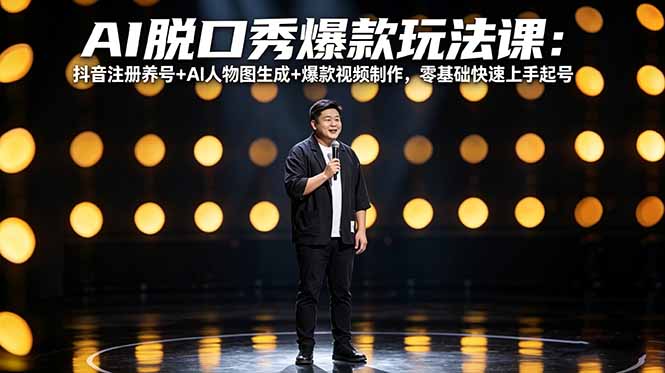（18012期）AI脱口秀爆款玩法课：抖音注册养号+AI人物图生成+爆款视频制作，零基础快速上手起号-靠谱项目库
