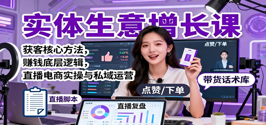 实体生意增长课：获客核心方法，赚钱底层逻辑，直播电商实操与私域运营-靠谱项目库