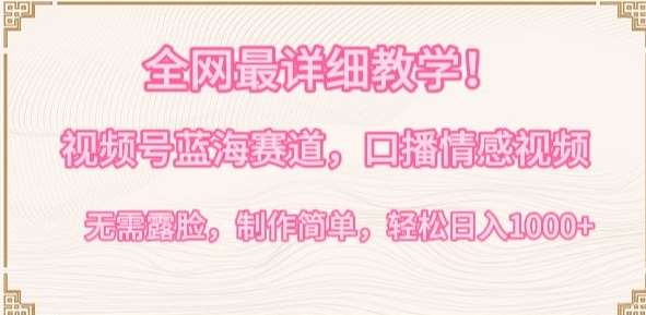 全网最详细教学，视频号蓝海赛道，口播情感视频，无需露脸，制作简单，轻松实现日入1000+【揭秘】-靠谱项目库