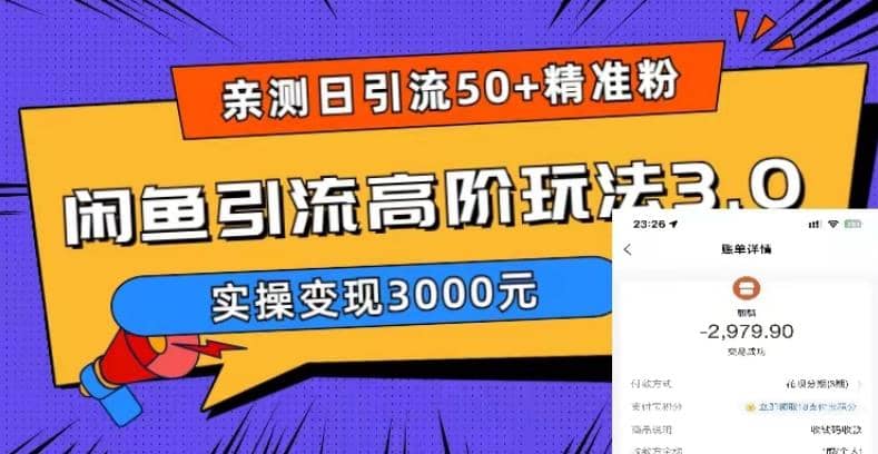 实测日引50+精准粉，闲鱼引流高阶玩法3.0，实操变现3000元-靠谱项目库