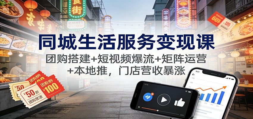 同城生活服务变现课：团购搭建+短视频爆流+矩阵运营+本地推，门店营收暴涨-靠谱项目库