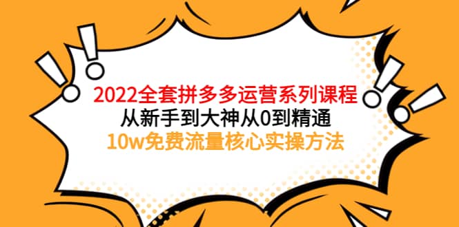 2022全套拼多多运营课程，从新手到大神从0到精通，10w免费流量核心实操方法-靠谱项目库