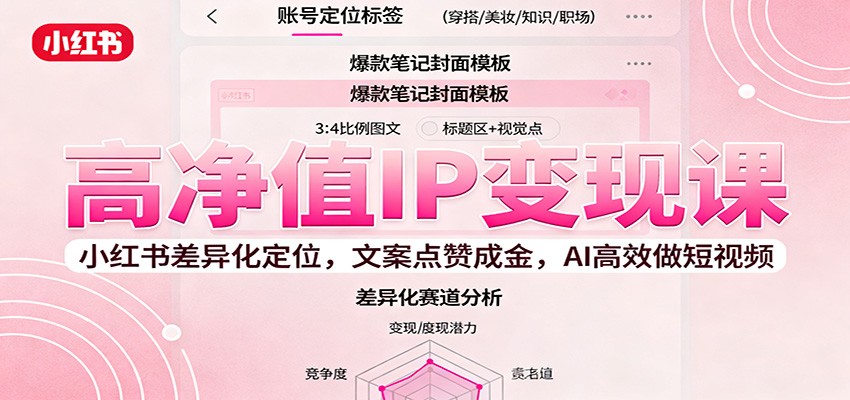 高净值IP变现课：小红书差异化定位，文案点赞成金， AI高效做短视频-靠谱项目库