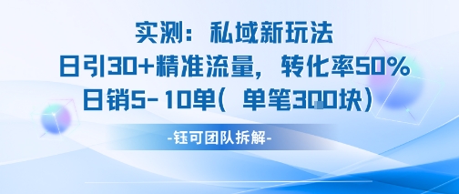 实测私域新玩法日引30加精准流量转化率50%日销5-10单每笔3张-靠谱项目库