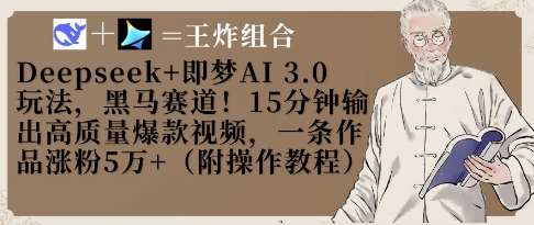 Deepseek+即梦AI3.0玩法，黑马赛道！15分钟输出高质量爆款视频，一条作品涨粉5W+-靠谱项目库