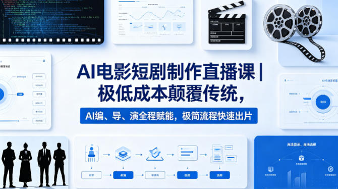 AI电影短剧制作直播课｜极低成本颠覆传统，AI编、导、演全程赋能，极简流程快速出片-靠谱项目库
