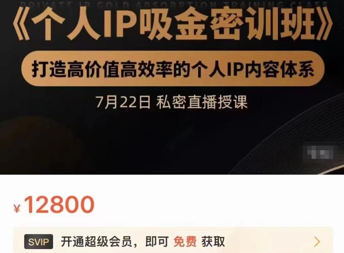 个人IP吸金密训班，打造高价值高效率的个人IP内容体系（价值12800元）-靠谱项目库