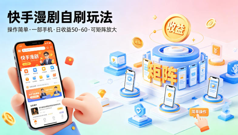 快手漫剧自刷玩法，操作简单，一部手机就可以做，一天50-60收益，可矩阵放大【揭秘】-靠谱项目库