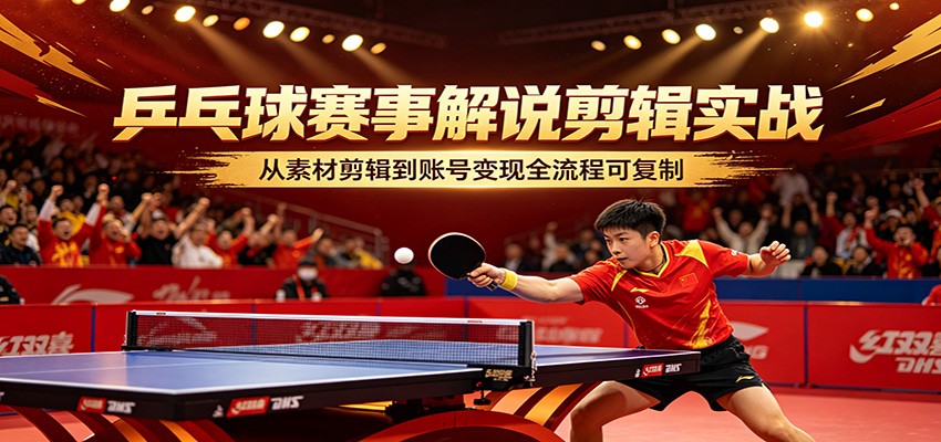乒乓球赛事解说剪辑实战，从素材剪辑到账号变现全流程可复制-靠谱项目库