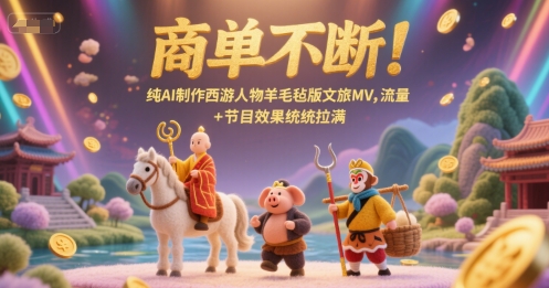 商单不断！纯AI制作西游人物羊毛毡版文旅MV，流量+节目效果统统拉满-靠谱项目库