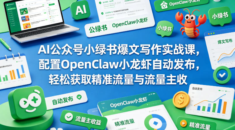 AI公众号小绿书爆文写作实战课，配置OpenClaw小龙虾自动发布，轻松获取精准流量与流量主收益-靠谱项目库