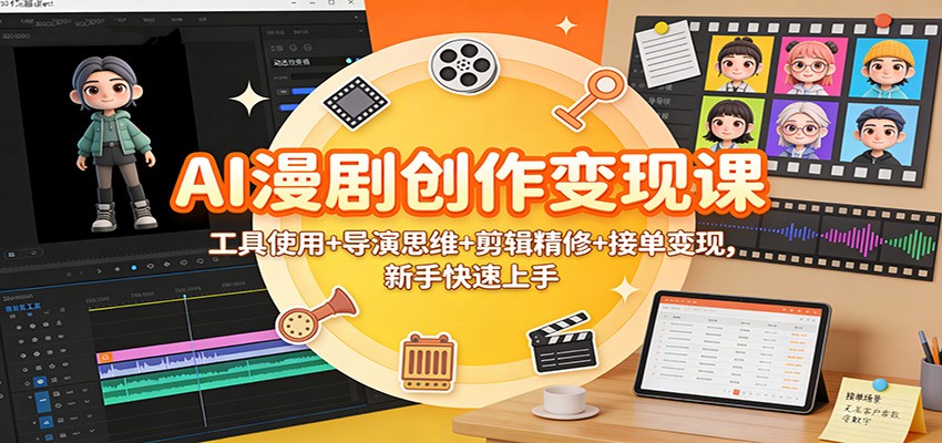 AI漫剧创作变现课：工具使用+导演思维+剪辑精修+接单变现，新手快速上手-靠谱项目库