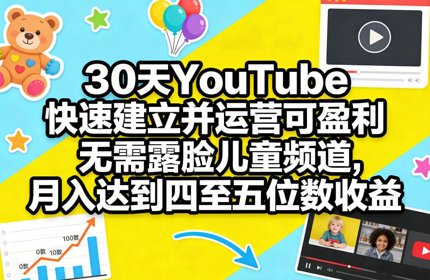 30天YouTube快速建立并运营可盈利无需露脸儿童频道，月入达到四至五位数收益-靠谱项目库