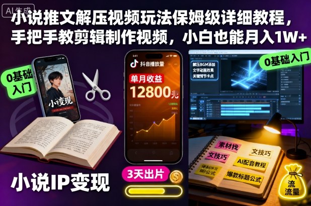 小说推文解压视频玩法保姆级详细教程，手把手教剪辑制作视频，小白也能月入1W+-靠谱项目库