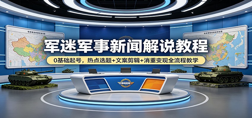 军迷军事新闻解说教程：0基础起号，热点选题+文案剪辑+消重变现全流程教学-靠谱项目库