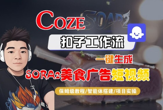 Coze扣子智能体工作流一键生成“SORA2美食广告“短视频，全流程保姆级教学-靠谱项目库