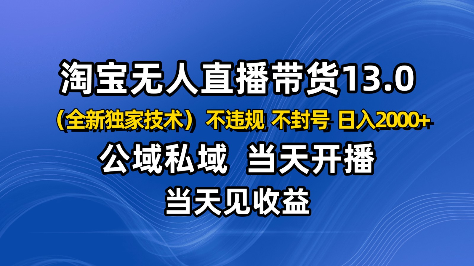 淘宝无人直播13.0，公域私域技术，不封号，不违规 布局下半年旺季赛道，日入2000+-靠谱项目库