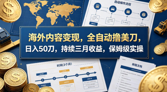 海外内容变现，全自动撸美刀，日入50刀，持续三月收益，保姆级实操【揭秘】-靠谱项目库