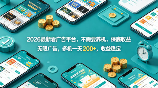 2026最新看广告平台，不需要养机，保底收益，无限广告，多机一天200+，收益稳定【揭秘】-靠谱项目库
