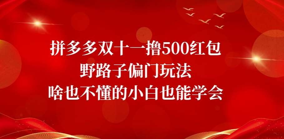 拼多多双十一撸500红包野路子偏门玩法，啥也不懂的小白也能学会【揭秘】-靠谱项目库