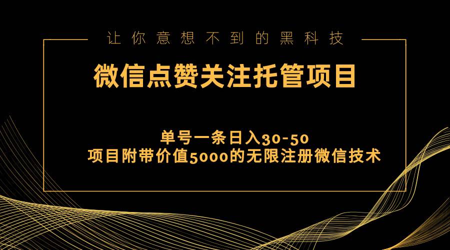 视频号托管点赞关注，单微信30-50元，附带价值5000无限注册微信技术-靠谱项目库