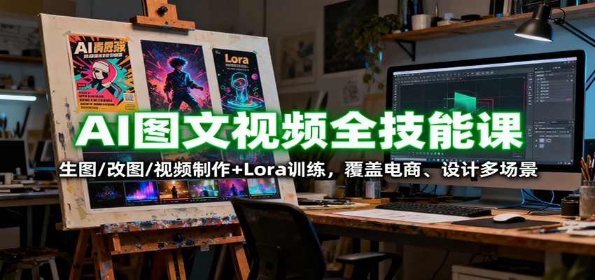 AI图文视频全技能课：生图/改图/视频制作+Lora训练，覆盖电商 、设计多场景-靠谱项目库