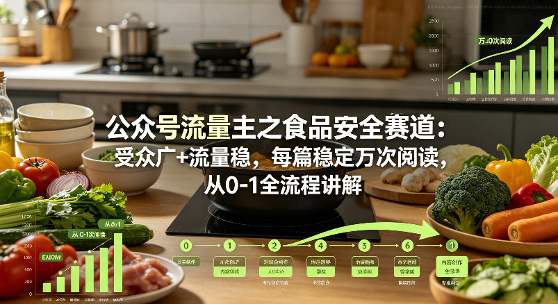 公众号流量主之食品安全赛道，受众广+流量稳，每篇作品稳定万次阅读，从0-1全流程讲解-靠谱项目库