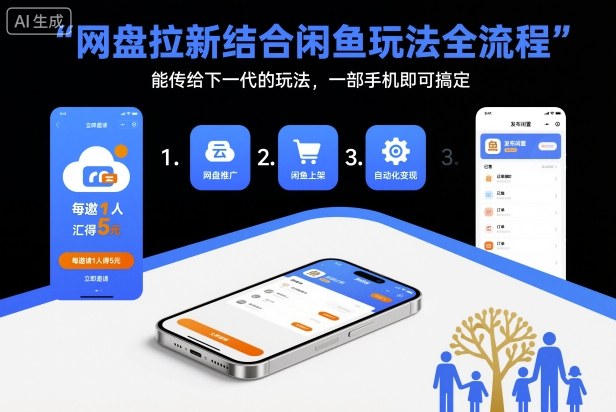 网盘拉新结合闲鱼玩法全流程，能传给下一代的玩法，一部手机即可搞定（附入口渠道以及实操教程）-靠谱项目库